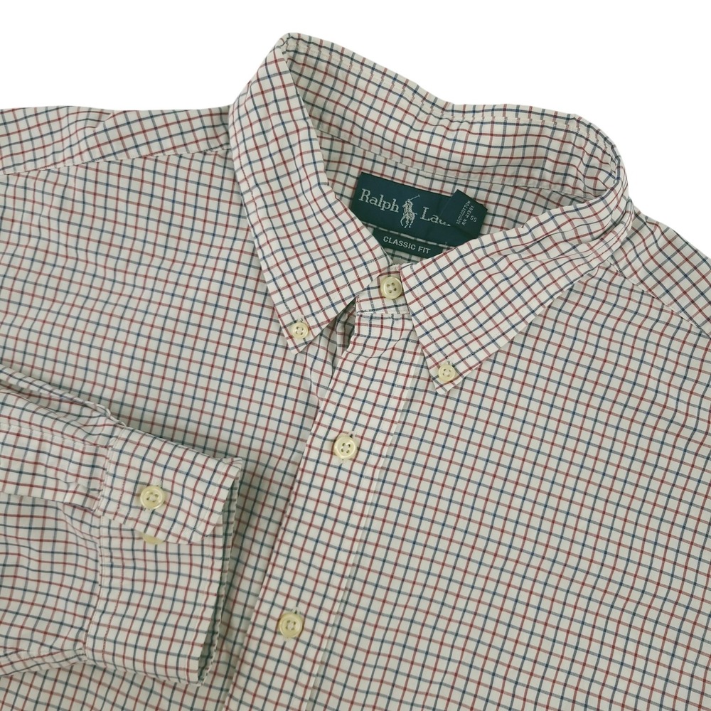 Ralph Lauren Shirt Mens 2XL White Check Long Sleeve Button Down Cotton Casual